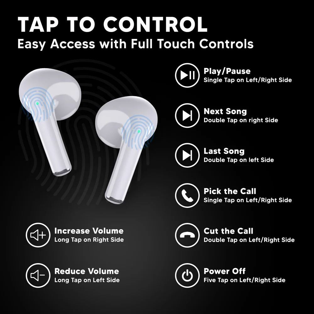White ET 219 True Wireless Bluetooth Earbuds